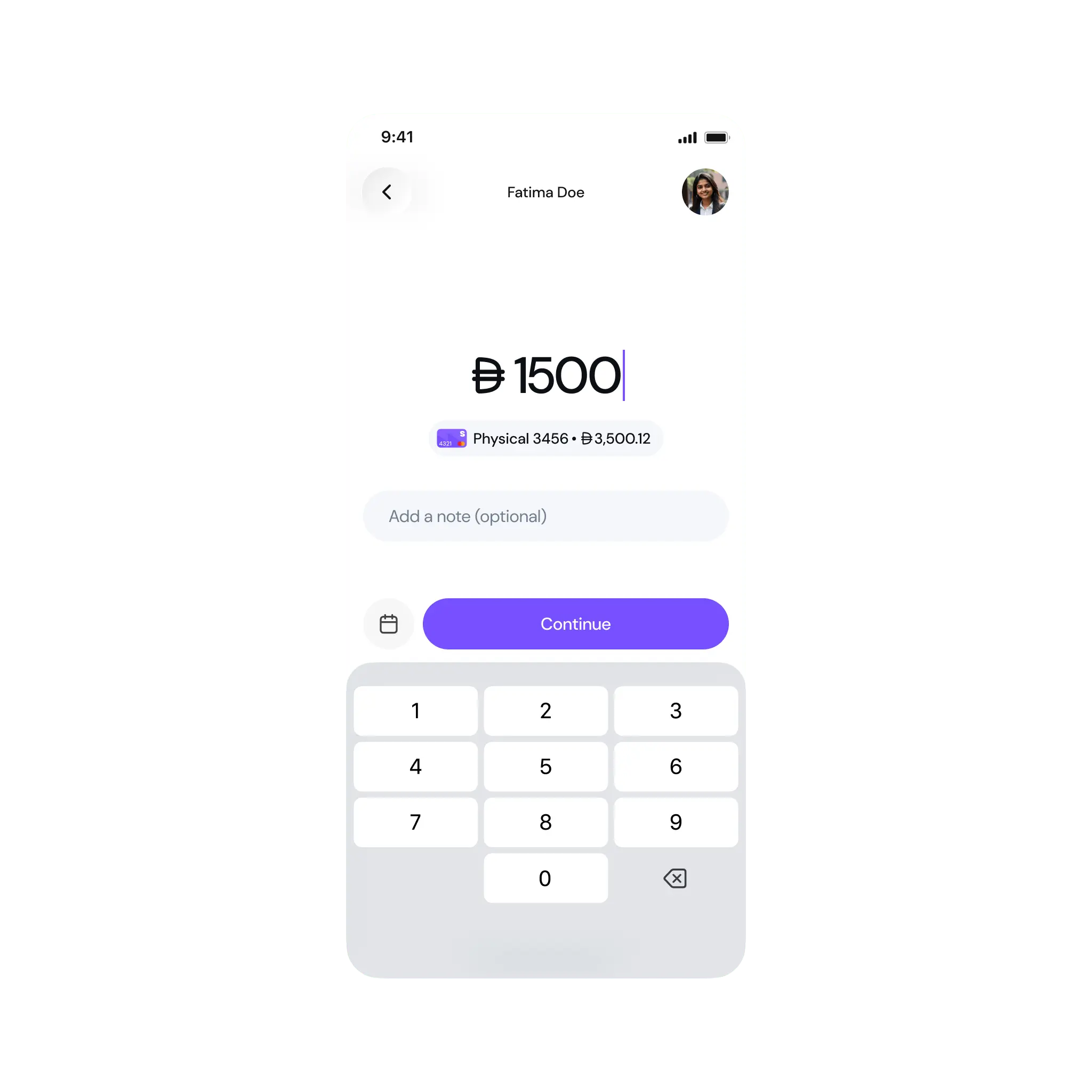 Skiply send money screen