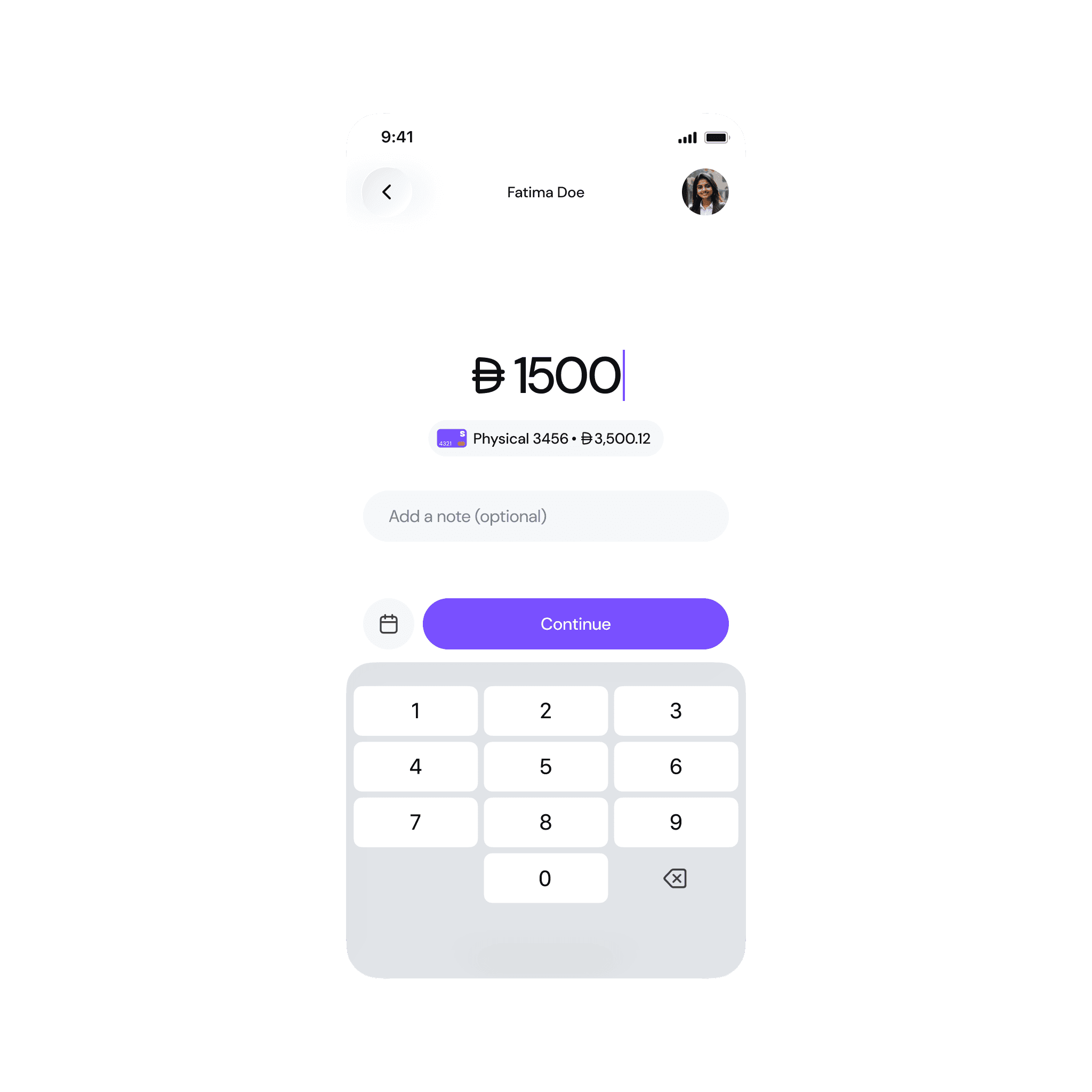 Skiply send money screen