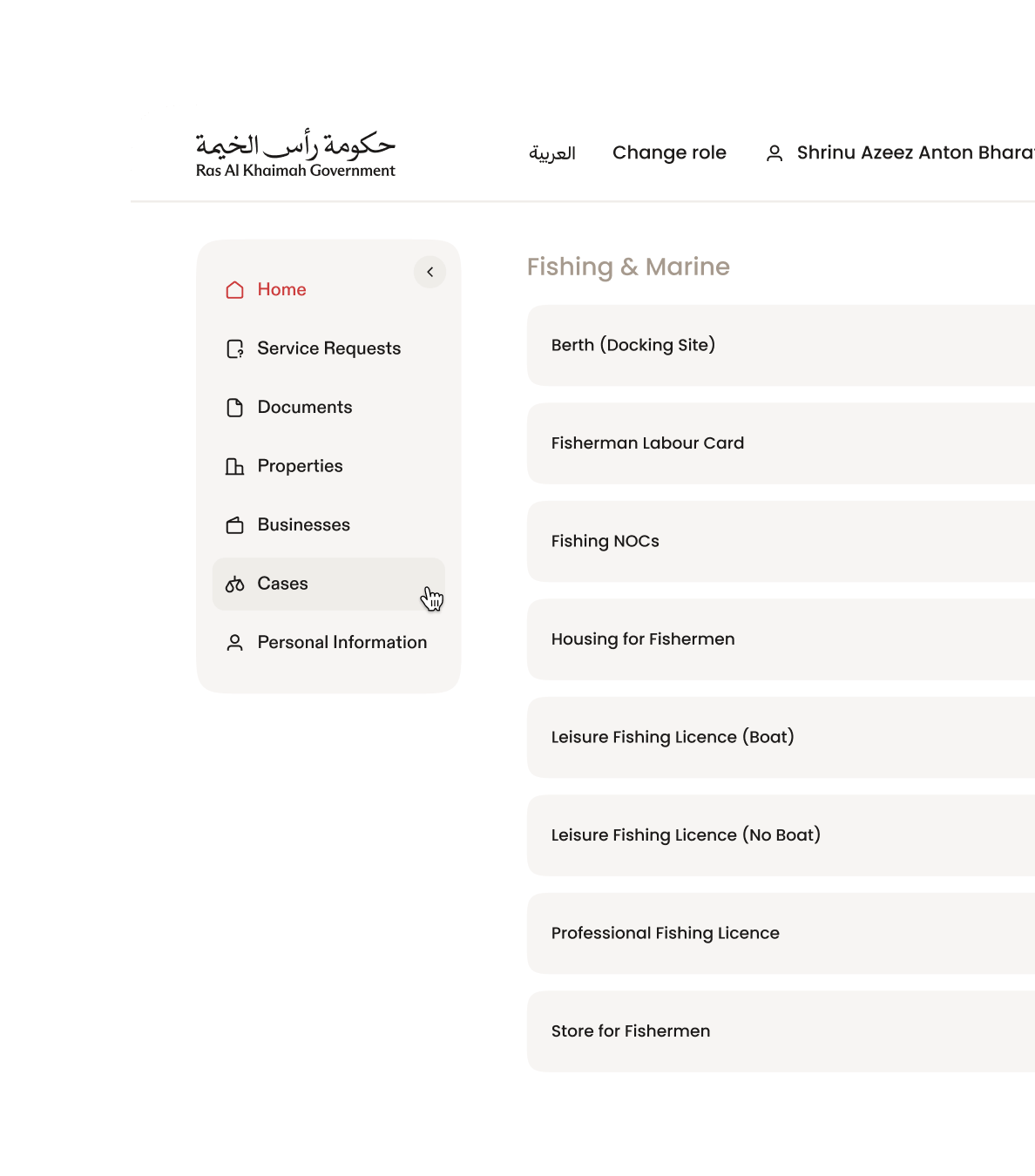 RAK Digital service list in the account area